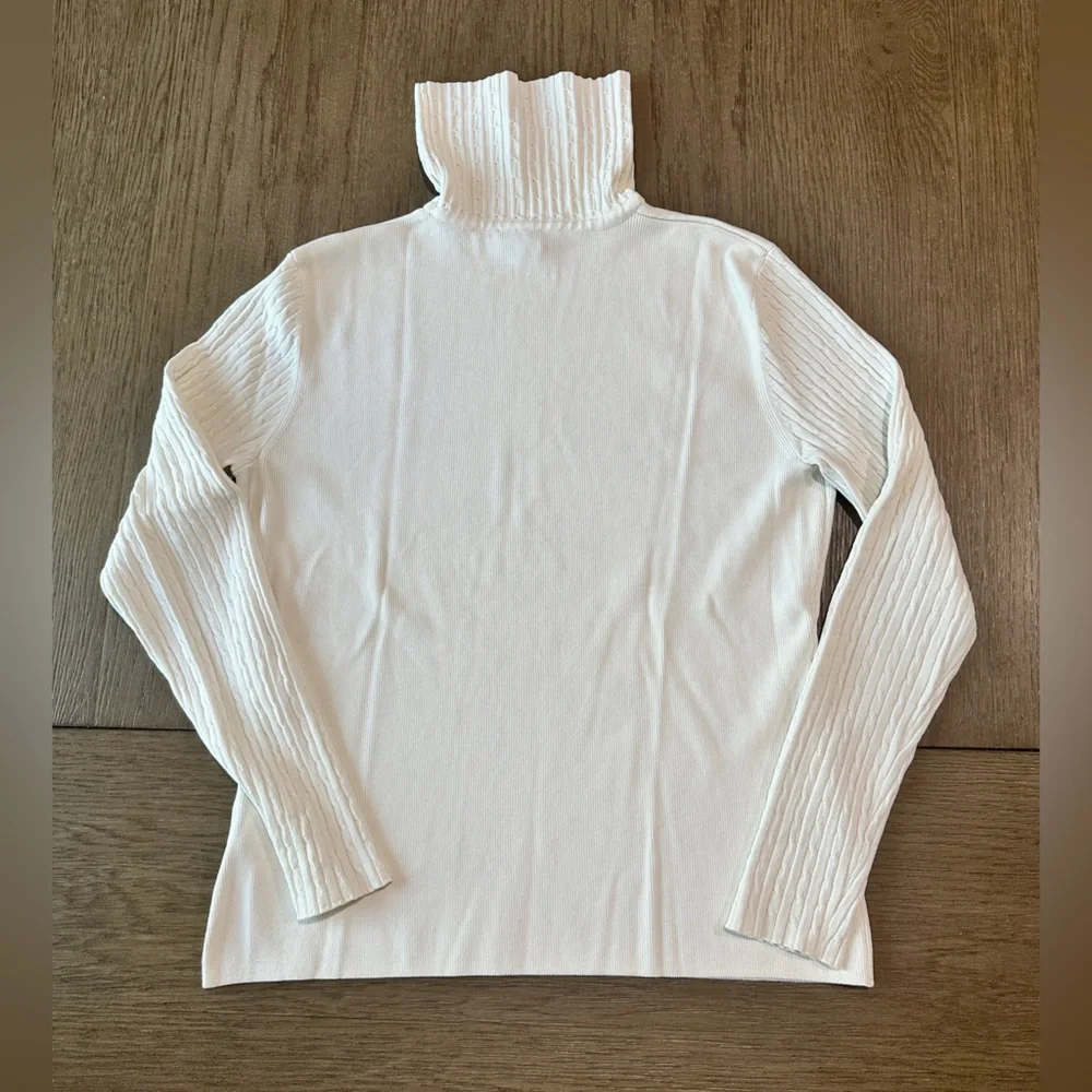 Venini Cable Knit Turtleneck Sweater Size Large Cream - Picture 5 of 7